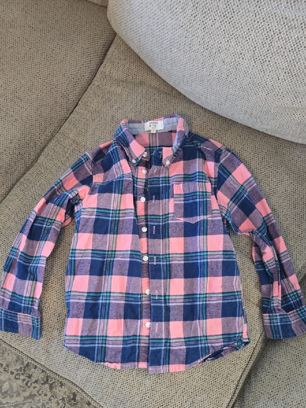 Button-Down Plaid Shirt for Kids - Pink & Navy